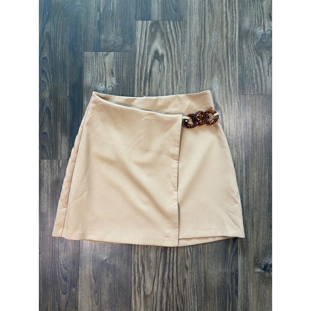 Zara Beige Wrap Mini Skirt Tortoiseshell Chain Link Tan Small 26